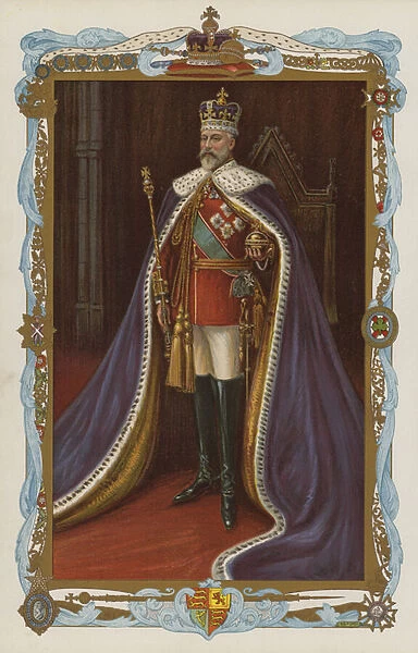 King Edward VII in coronation robes (colour litho)