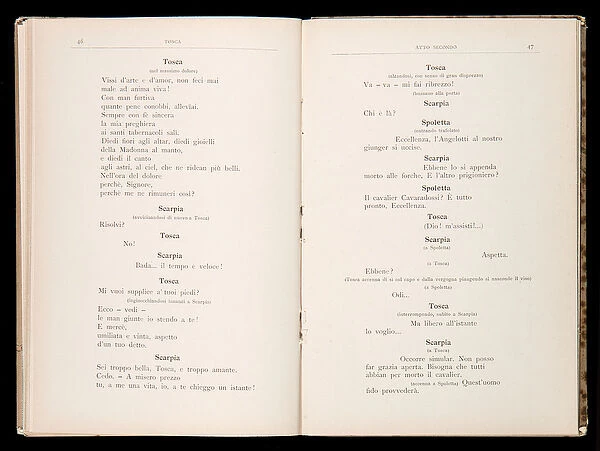Libretto della Tosca by Giacomo Puccini, Edition Ricordi, Italy, 1899