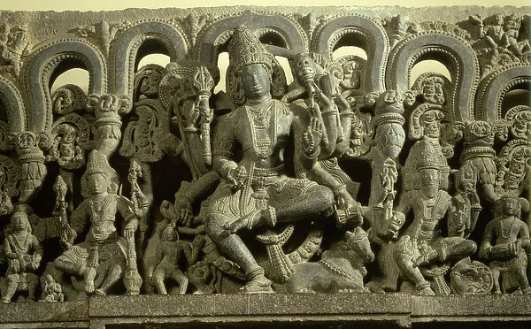 Lintel depicting The Trinity: Siva, Brahma and Vishnu, Warangal, Kakatiya (stone)