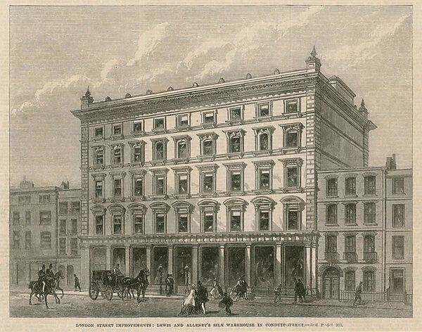 London street improvements: Lewis and Allenbys silk warehouse in Conduit Street (engraving)