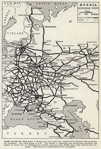 Map of the railway network in the European part of the Soviet Union, 1930s (litho)