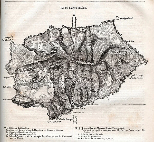 map of Saint Helena island, engraving, 19th century - Map of the island of Sainte Helene