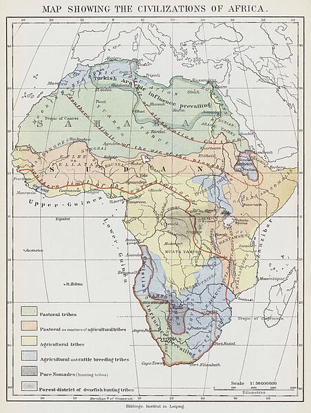 Map showing the Civilizations of Africa (colour litho)