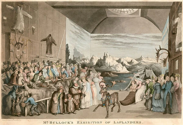 Mr Bullocks exhibition of Laplanders (coloured engraving)