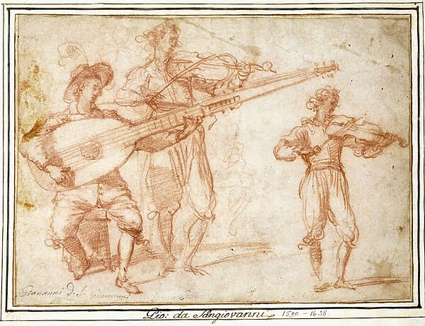 Two Musicians playing a Chiatarrone and a Violin, with a Subsidiary Study of the Second
