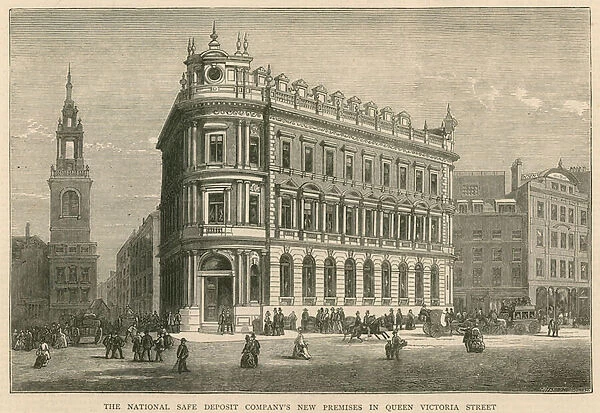 The National Safe Deposit Companys new premises in Queen Victoria Street, London (engraving)