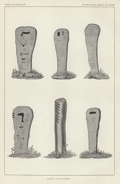 Ojibwa Grave-Posts (engraving)