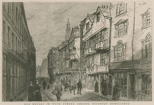 Old houses in Wych Street, London, recently demolished (engraving)