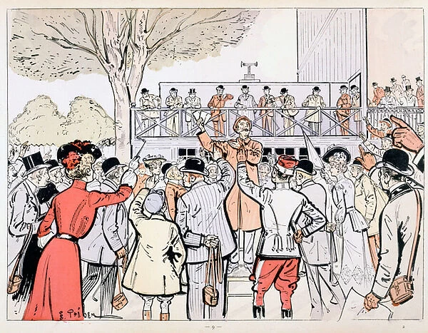 The Oncourse Bookie, c. 1905 (colour litho)