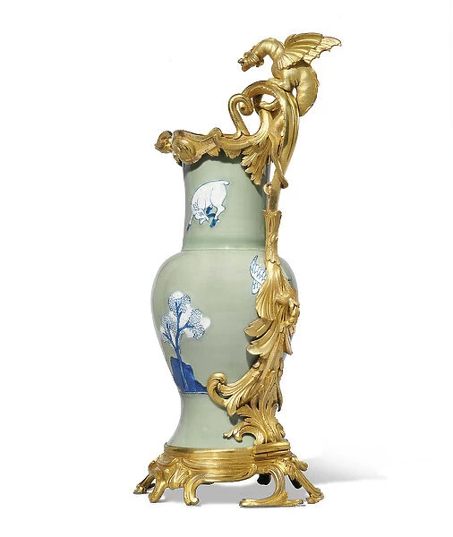 One of a pair of Louis XV ewers, porcelain 1662-1722, mounts c