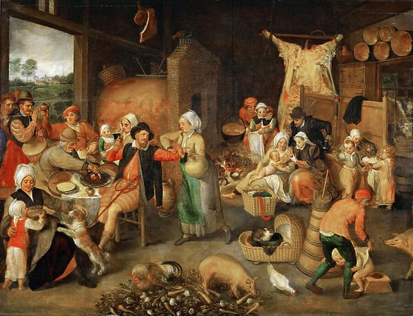 Peasant parlour with noble visitors - Marten van Cleve, the Elder (1527-1581)