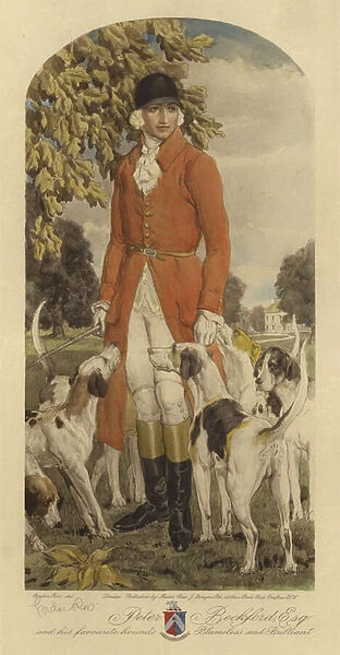 Peter Beckford Esq and his favourite hounds Shameless and Brilliant (colour litho)
