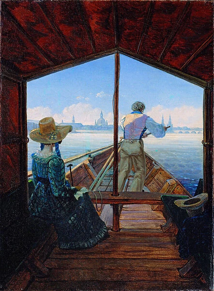 'Petit matin sur l Elbe'promenade en bateau sur l Elbe pres de Dresde (Barge Trip on the Elbe near Dresden (Morning on the Elbe) Peinture de Carl Gustav Carus (1789-1869)