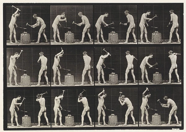 Plate 374. Blacksmiths, Two Models, Hammering on Anvil, 1872-85 (collotype on paper)