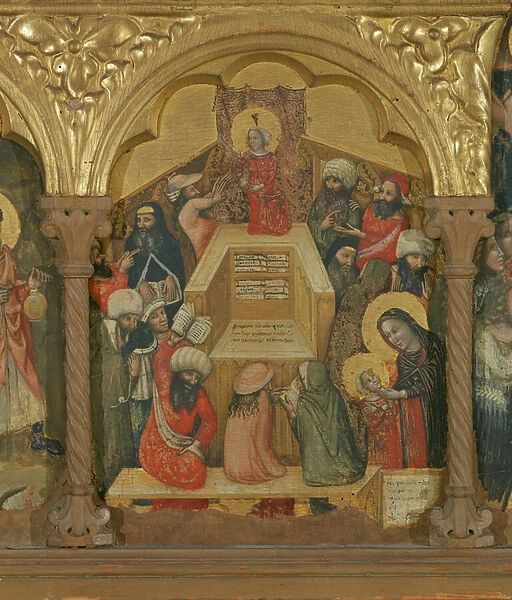 Polyptych of the Dormition of the Virgin, detail of Jesus with the Doctors (tempera on panel)
