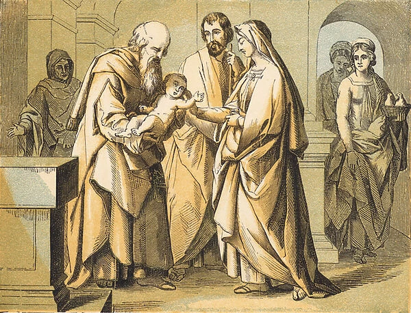 The Presentation in the Temple (coloured engraving)