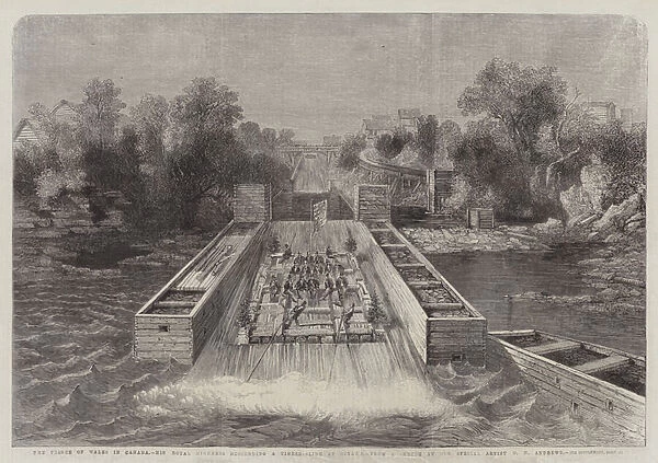 The Prince of Wales in Canada, His Royal Highness descending a Timer-Slide at Ottawa (engraving)