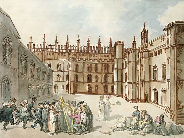 Quadrangle of Kings College, Cambridge (pen & w  /  c on paper)