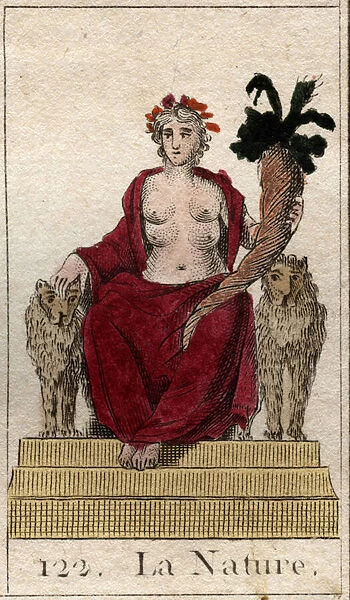 Representation of Nature as a woman on a throne with a horn of abundance