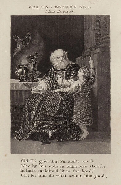 Samuel before Eli, 1 Samuel III, ver 18 (engraving)