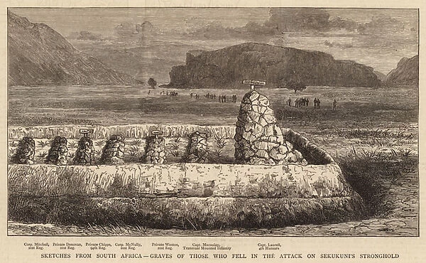 Sketches from South Africa, Graves of those who fell in the Attack on Sekukunis Stronghold (engraving)