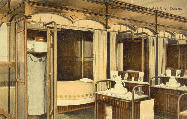 Small bedroom in the dormitory of a convent (colour photo)