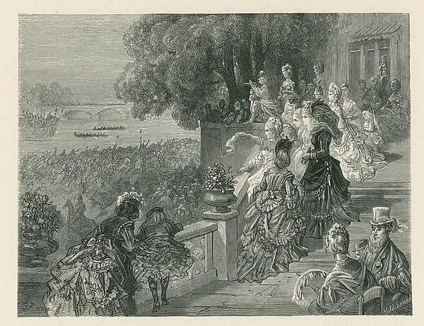 Spectators watching a boat race (engraving)