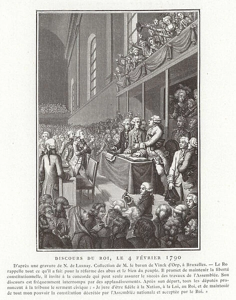 Speech by King Louis XVI of France to the National Assembly, French Revolution, 4 February 1790 (engraving)