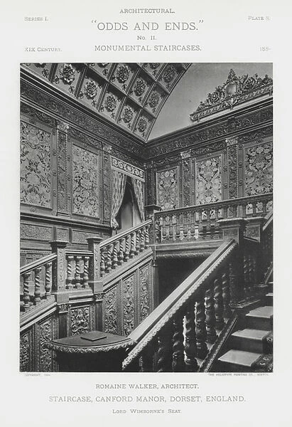 Staircase, Canford Manor, Dorset, England (b  /  w photo)