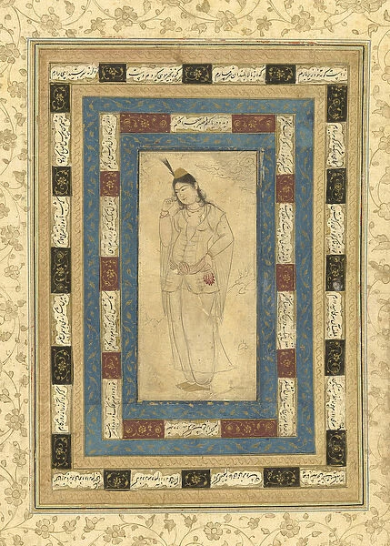 A Standing Lady, Isfahan, c. 1620-25 (ink, opaque w  /  c, and gold on paper)