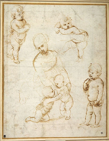 Studies for the Madonna of the Meadow, c. 1505 (pen & brown ink on paper)