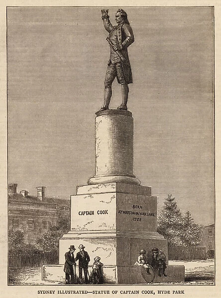 Sydney Illustrated, Statue of Captain Cook, Hyde Park (engraving)