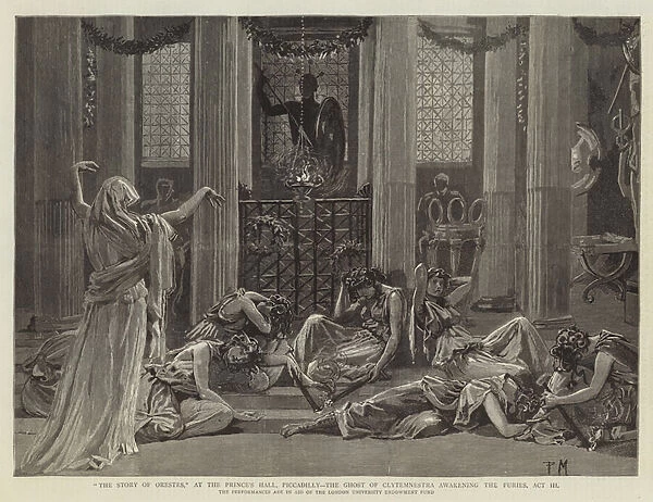 'The Story of Orestes', at the Princes Hall, Piccadilly, the Ghost of Clytemnestra awakening the Furies, Act III (engraving)
