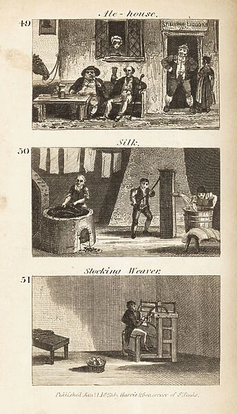 Trades in Regency England: Ale-house, silk mill and stocking weaver