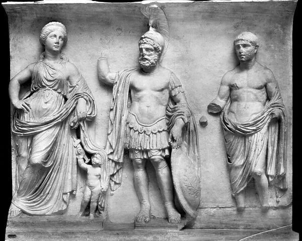 Venus, Mars and Divus Julius (marble) (b  /  w photo)