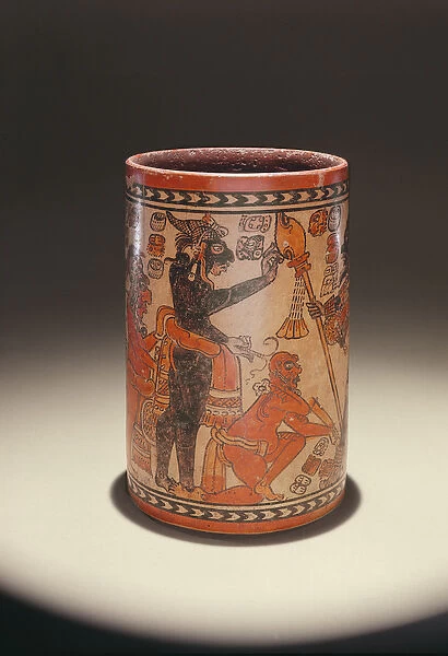 Vessel depicting a priest blessing a warrior (earthenware)