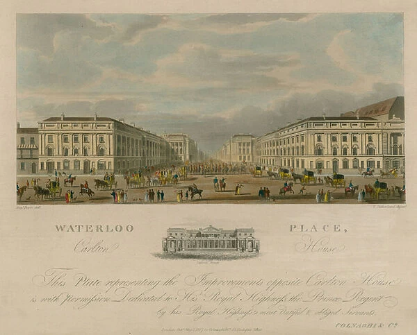 Waterloo Place, Carlton House, London (coloured engraving)