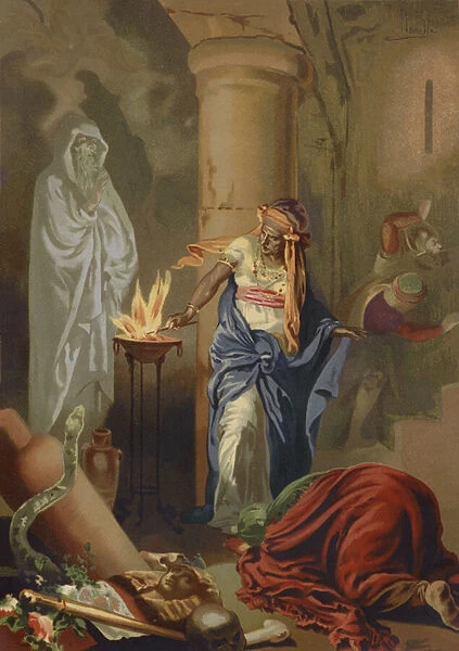 The Witch of Endor summoning the spirit of Samuel (chromolitho)