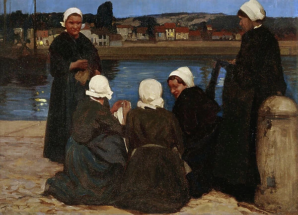 Women on the Quayside, Etaples, (oil on canvas)
