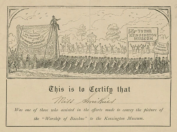 Worship of Bacchus Certificate (engraving)