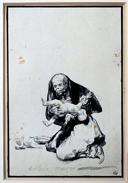 The wrong woman Anthropophagy Scene, a witch has a child. Grey wash by Francisco Goya y Lucientes (1746-1828) Sun. 0, 21x0, 14 m Paris, musee du Louvre