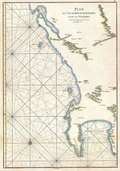 1775, Mannevillette Map of the Cape of Good Hope, South Africa, topography, cartography