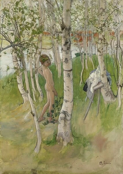 Carl Larsson Ulf Nude Boy Birches naked boy birch trunks