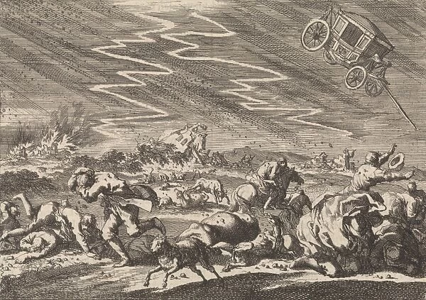 Heavy storm at Donsenhausen in Thuringen, 1674, Germany, Jan Luyken, Pieter van der Aa