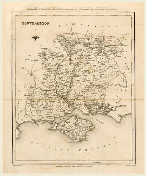 Map Southampton, 19th century engraving