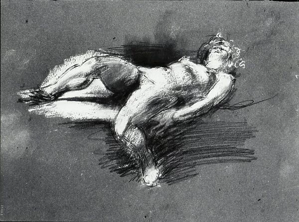 Nude Study reclining female figure Chalk paper