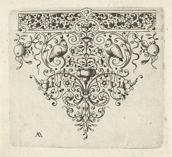 Ornament featuring flowers and two birds, Laurent Jansz Micker, Anonymous, c. 1675 - c