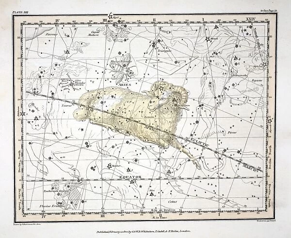 The Constellations (Plate XIII) Aries and Musca Borealis, 1822