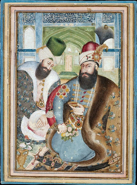 Karim Khan Zand with the Ottoman Ambassador Vehbi Effendi. Artist: Ghafari al-Mustawfi, Abu l Hasan (?-1794)