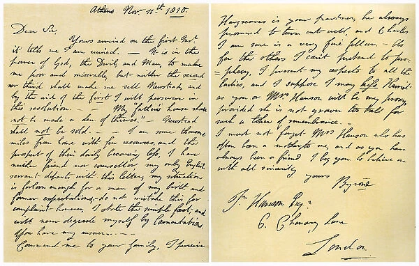 Letter from Lord Byron to John Hanson, 11th November 1810. Artist: Lord Byron